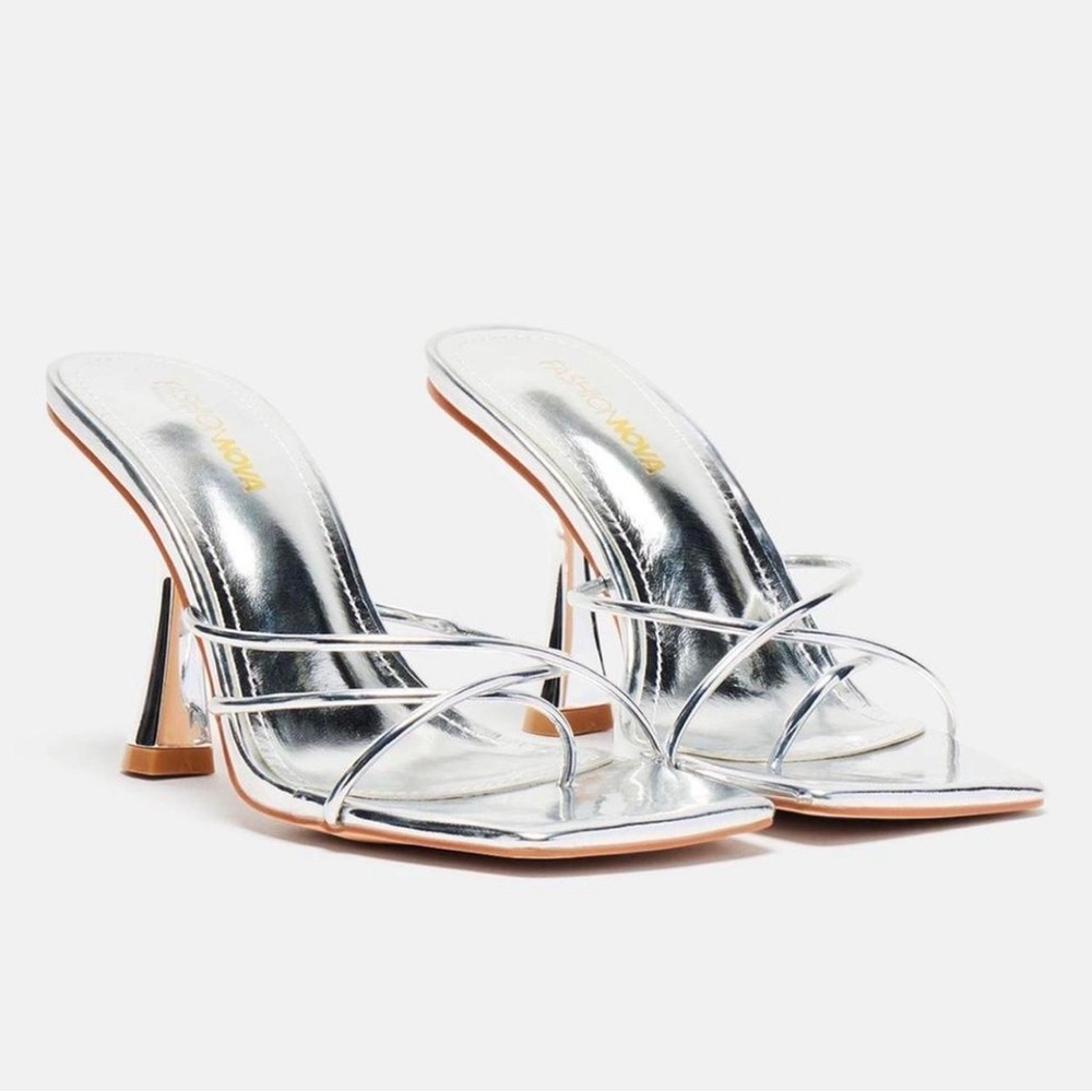 Fashion Nova Metallic Silver Heels